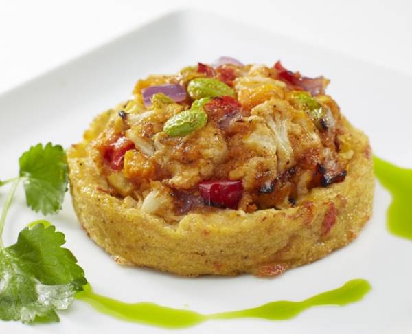 FIRE ROASTED VEGETABLE POLENTA CAKE